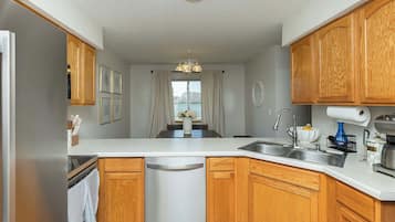 Fridge, microwave, oven, dishwasher