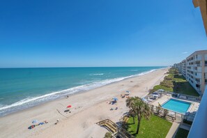 On the beach, sun loungers, beach towels - Oceanfront 2BR Condo Bright Breezy Beachfront Indian Harbour Beach, 606 (Indian Harbour Beach)