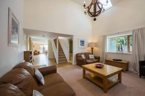 Télévision, cheminée, livres