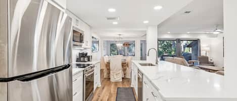 Fridge, microwave, oven, dishwasher