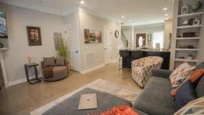 TV, fireplace, offices, computer monitors