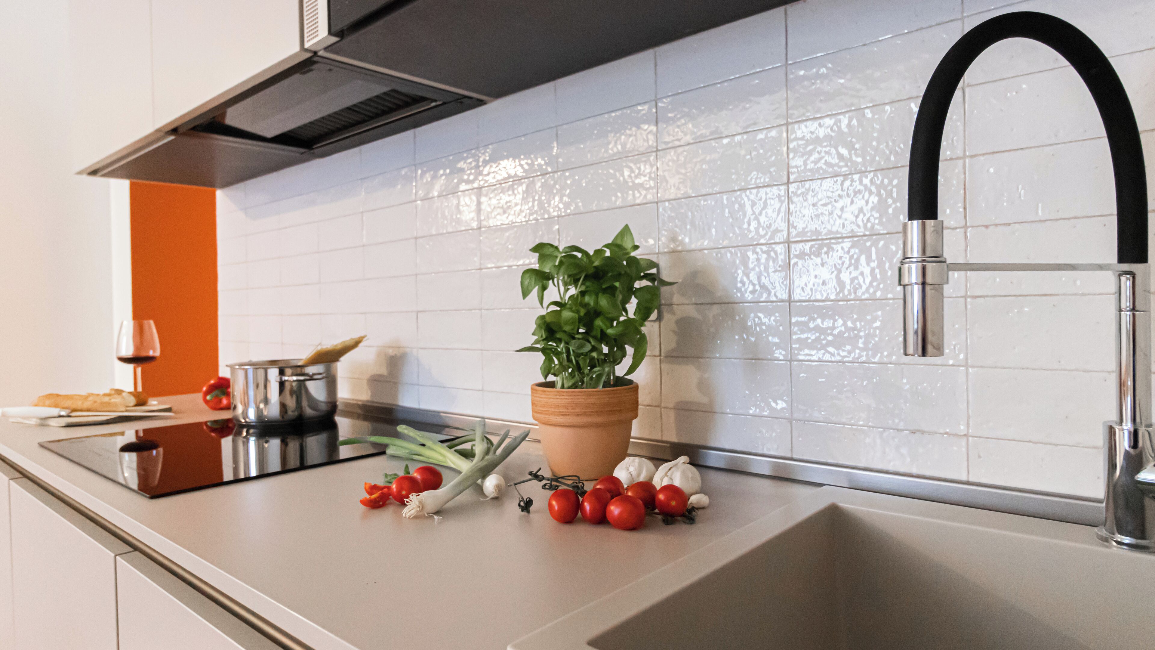 Kühlschrank, Mikrowelle, Herdplatte, Geschirrspüler