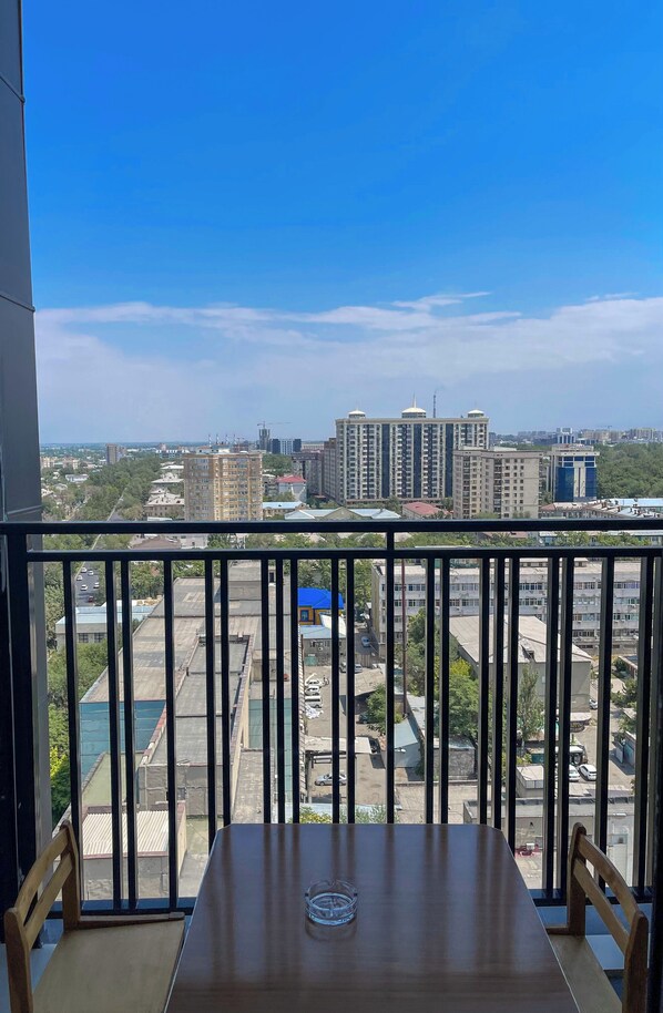 Outdoor dining - 1-bedroom apartment in awesome Bishkek with AC (Bishkek)