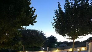 A paved pathway with stone walls and trees, illuminated by ground lights. - Villa Ada - Apartment 'Simona' with Private Terrace, Wi-Fi and Air Conditioning (Selva di Fasano)