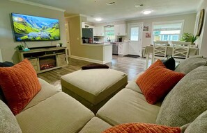 TV, fireplace