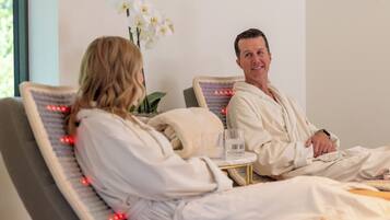 Couples treatment rooms, sauna, hot tub, steam room, body treatments