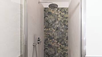 Apartment (1 Bedroom) | Badezimmer | Dusche, Bidet, Handtücher