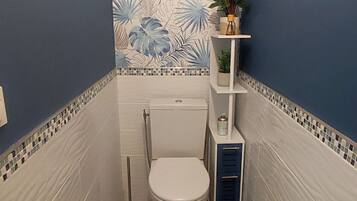 Ducha, secador de pelo, toallas y jabón