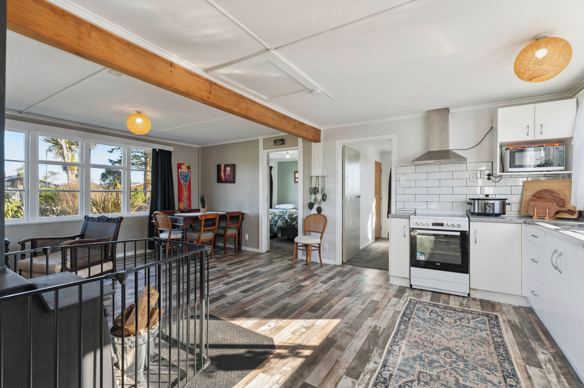 Fridge, microwave, toaster, cookware/dishes/utensils