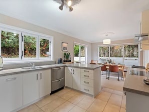 Fridge, microwave, dishwasher, coffee/tea maker