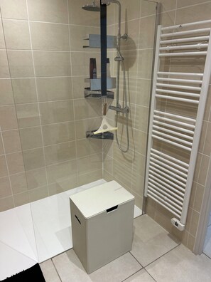 Secadora de cabello, toallas, jabón, papel de baño 