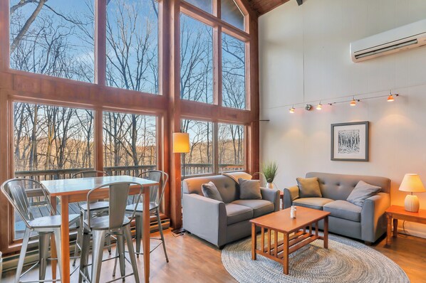 Smart TV, fireplace, DVD player, foosball