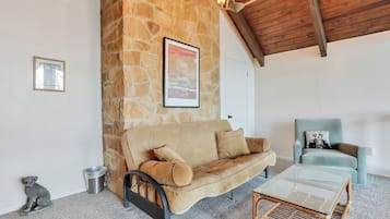 Smart TV, fireplace, DVD player, foosball