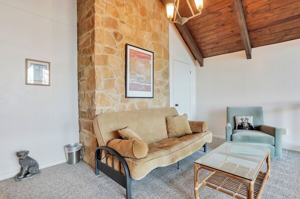 Smart TV, fireplace, DVD player, foosball