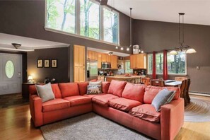 TV, fireplace, video games, DVD player