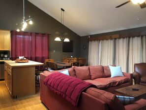 Smart TV, fireplace, video games, table football