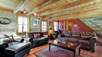 Smart TV, chimenea, reproductor de DVD y libros