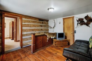 Smart TV, fireplace, DVD player, books