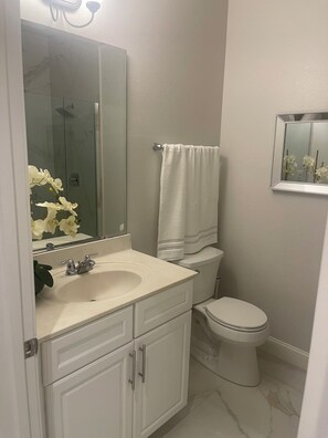 Haartrockner, Handtücher, Seife, Shampoo