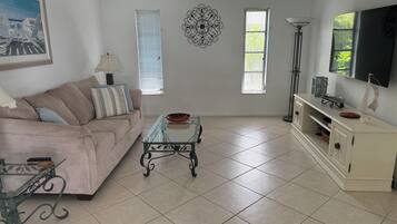 Smart TV, DVD player, books, video library