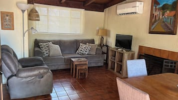 Smart TV, chimenea, reproductor de DVD y libros