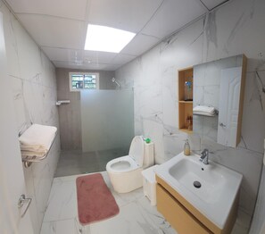Haartrockner, Handtücher, Seife, Toilettenpapier