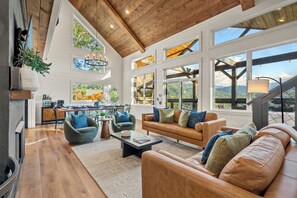 Smart TV, fireplace, video games, foosball