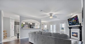 TV, fireplace, video games, offices