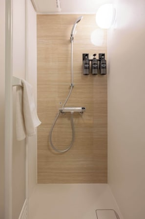 Regadera, secadora de cabello, shampoo 