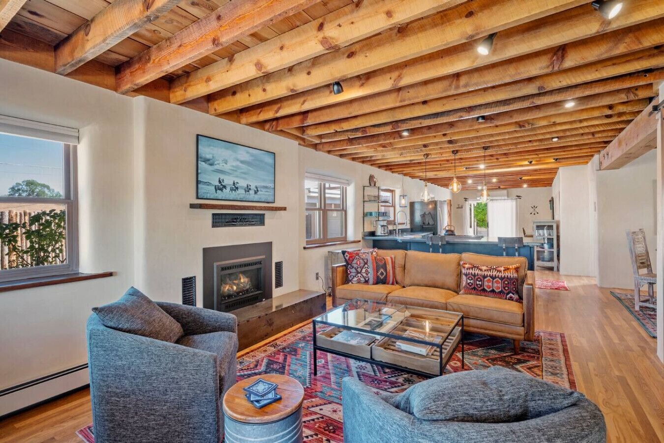 TV, fireplace, offices