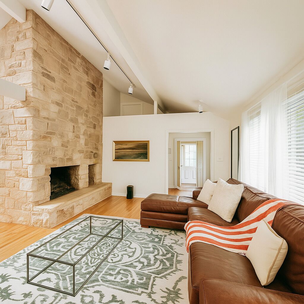 Smart-tv, een open haard en boeken