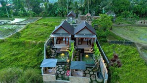 A two-story house with a swimming pool, surrounded by lush greenery and a garden. - Shankara Villa Ubud by Dhananjaya Hospitality (Sebatu)