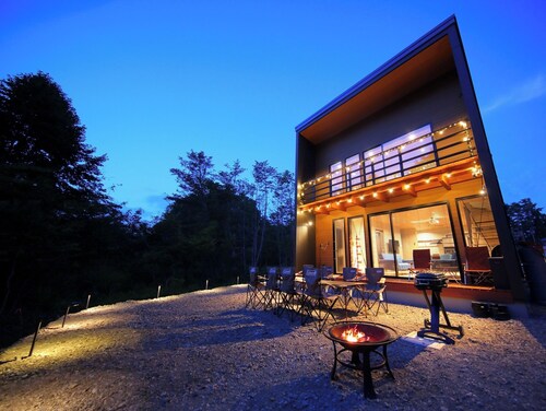 Newly built in July 2025  Contrast of forest and light  Premium stay  Bonfire  BBQ  14 people  / Minamitsurugun Yamanashi