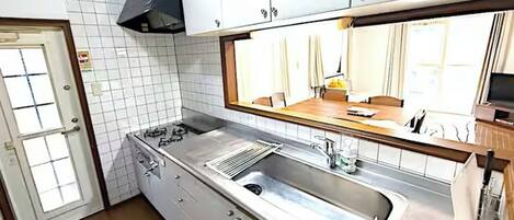 Fridge, microwave, stovetop