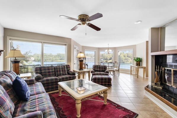 TV, fireplace, books - 2BR Condo with Hot Tub & Pool (Hot Springs)