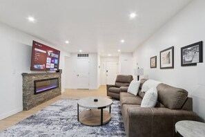 Smart TV, fireplace, video games, table football