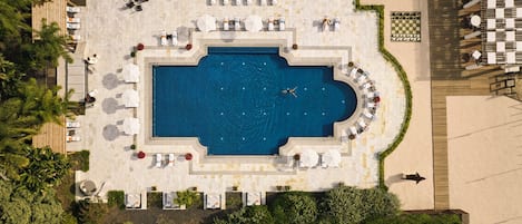 Utendørsbasseng, bassengparasoller og solsenger