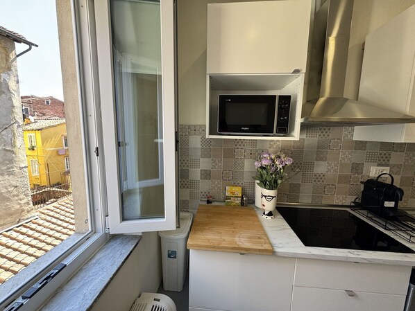 Kühlschrank, Mikrowelle, Herdplatte, Geschirrspüler