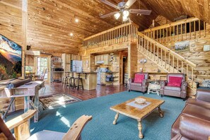 TV, fireplace, table football - Secluded Cabin w/ Hot Tub, Fire Pit & Views (Sevierville)