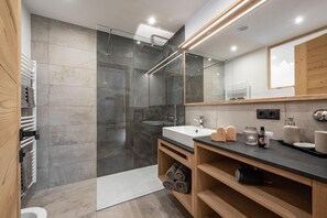 Douche, articles de toilette (gratuits), séchoir à cheveux