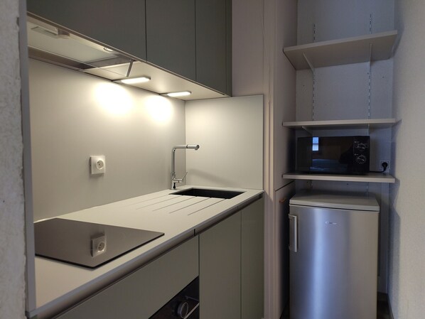 Fridge, microwave, oven, coffee/tea maker