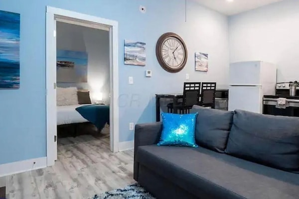 Jungle Bliss | Living area | 55-inch Smart TV with digital channels, Netflix, Hulu