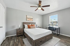 2 bedrooms, desk, iron/ironing board, travel crib