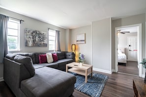 Exclusive Apartment, Patio | Living area | 32-inch Smart TV with digital channels, Netflix, Hulu