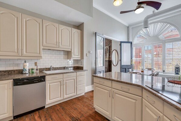 Fridge, microwave, oven, dishwasher