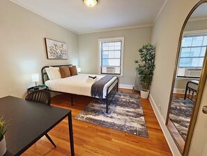 Iron/ironing board, travel crib, bed sheets