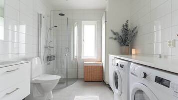 Shower, free toiletries, hair dryer