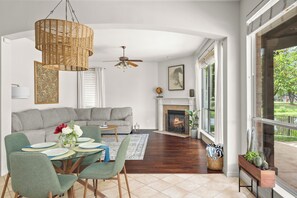 Smart TV, fireplace, offices, computer monitors
