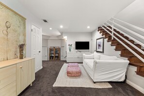 Televisión, chimenea, libros