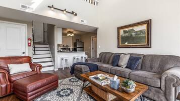 TV connectée, cheminée, livres